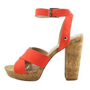 Mix No. 6 Latika Women Open Toe Orange Platform Chunky Heel Sandal Size 8 NIB